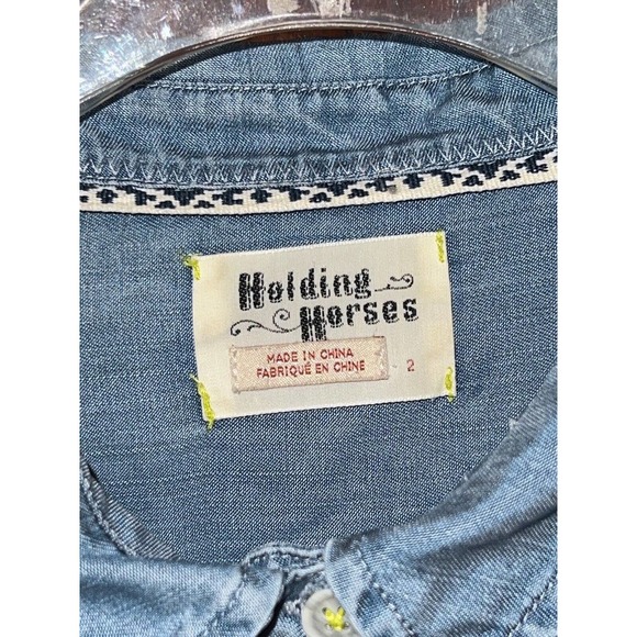 ANTHROPOLOGIE HOLDING HORSES SHIRT OVERSIZE L/S OMBRE BUTTON DOWN BLUE 2 - Picture 5 of 5